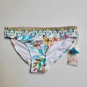Johnny Was White Bikini Bottoms with Turquoise, Yellow & Pink Accents Size XS